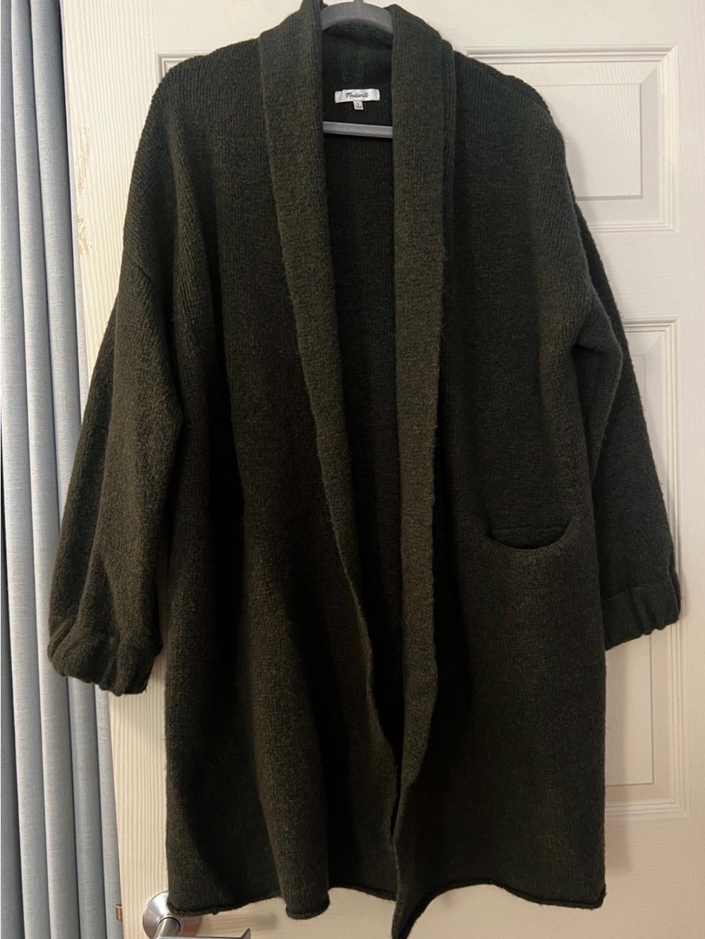 Madewell Olive Green Shawl-Collar Open Cardigan Sweater Size S